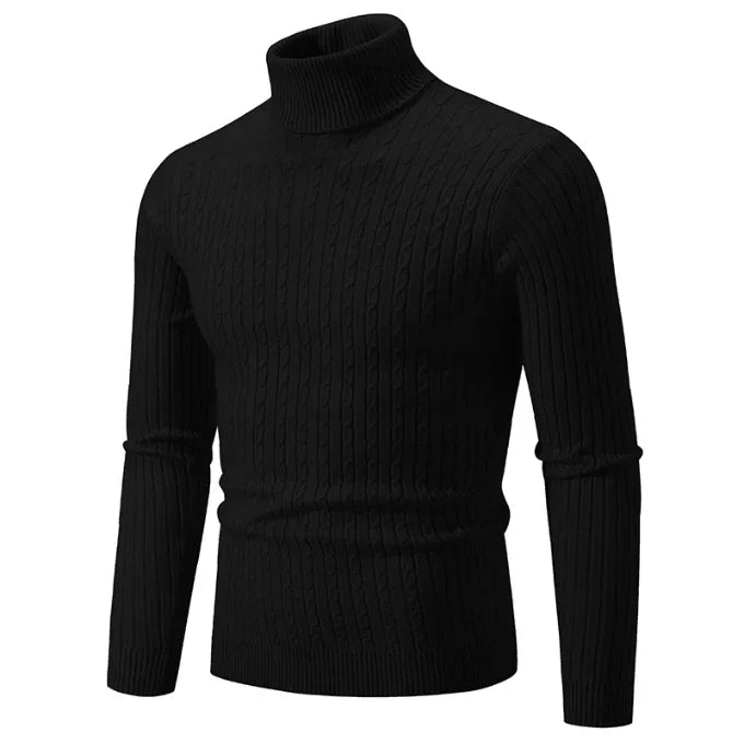 Men's Solid High Neck Knitted Sweater