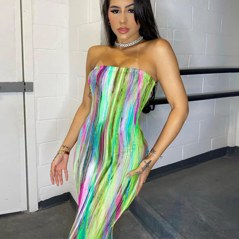 Sexy Slim Fit Printed Bandage Long Dress