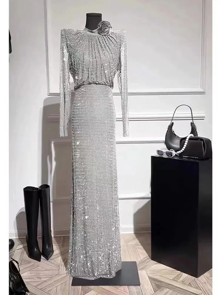 SMTHMA Luxury Rhinestone Party Dress for Women