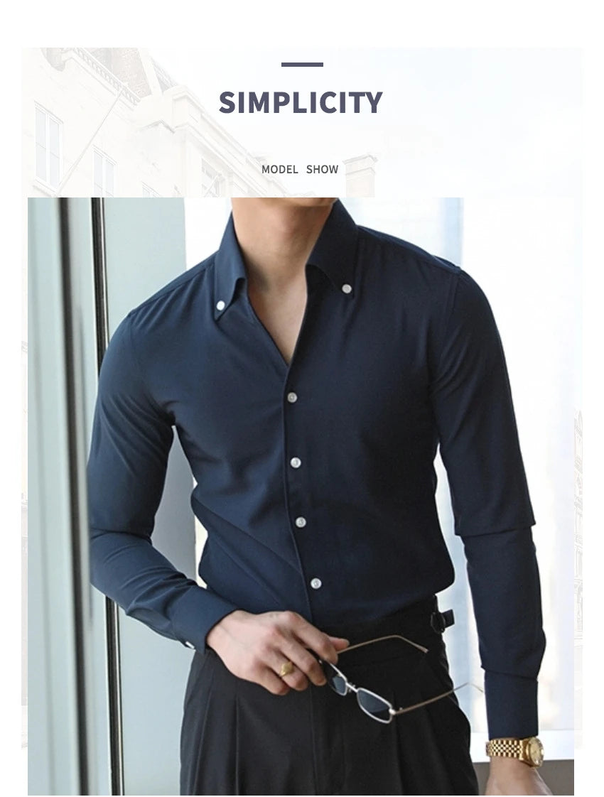 Men's Slim-Fit Italian Collar Shirt - Wrinkle-Free & Stylish