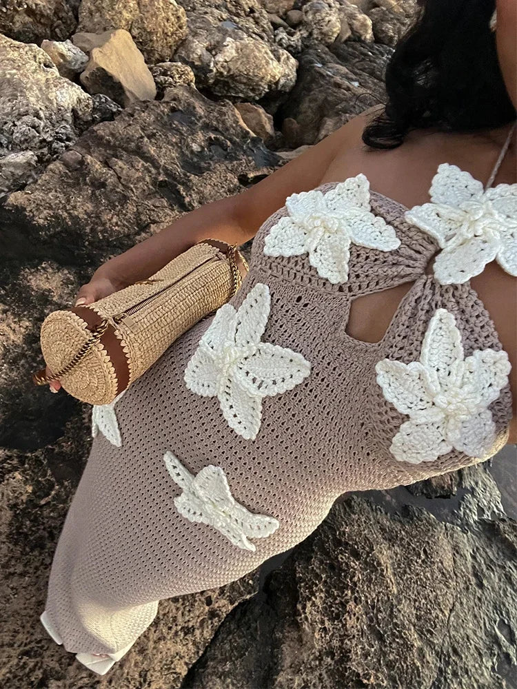 Women's Backless Knitted Crochet Beach Maxi Dress