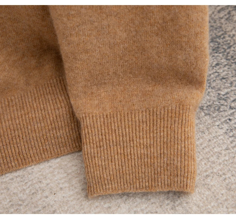 Pure Wool Men's Slim-Fit Round Neck O-Neck Cashmere Sweater
