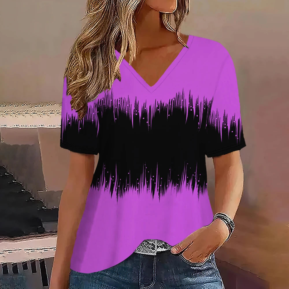 Women's Striped Gradient V-Neck Oversized T-Shirt