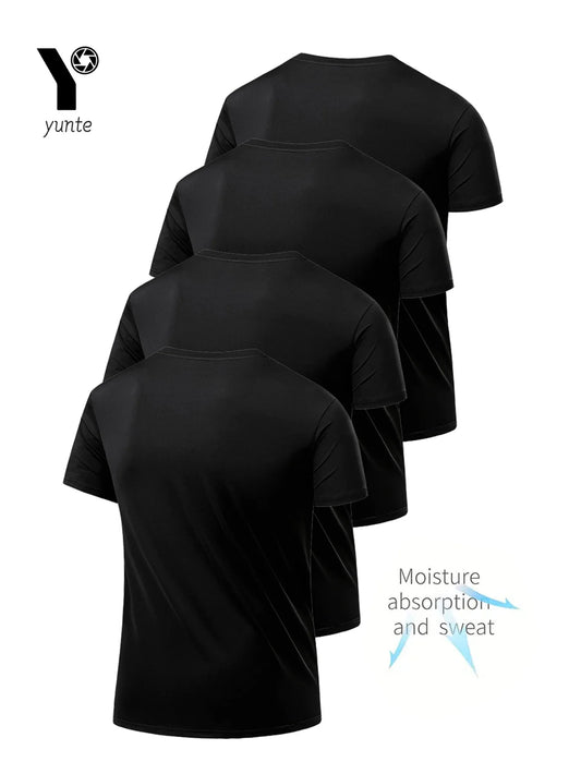 Men’s 4-Pack Black Quick-Dry Round Neck T-Shirts – Ultra-Light Gym & Running