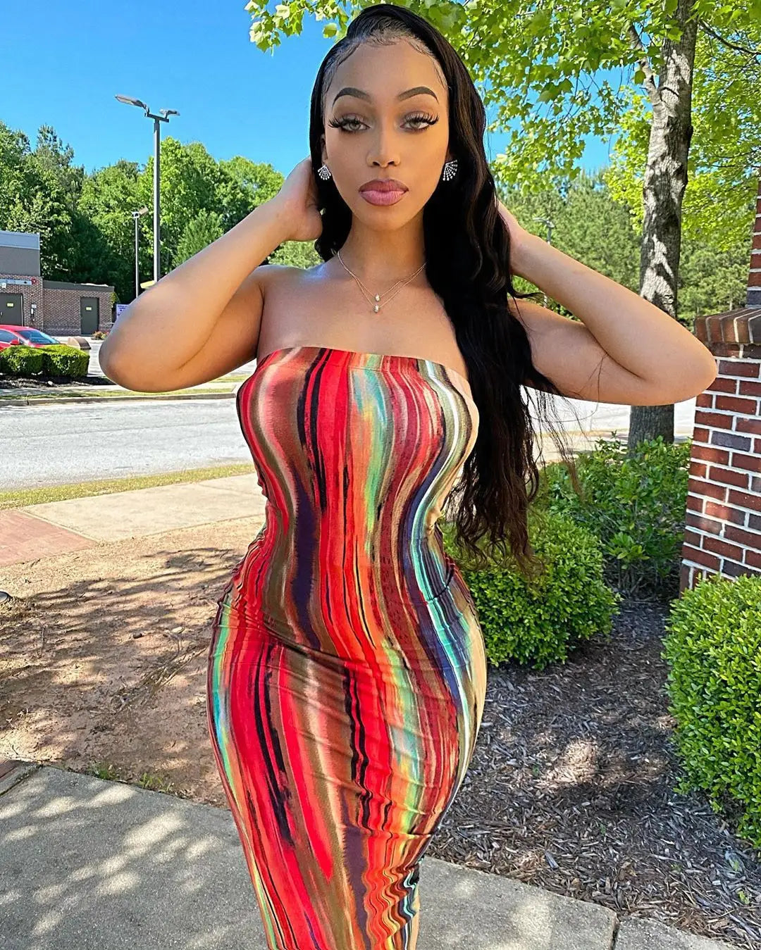 Sexy Slim Fit Printed Bandage Long Dress