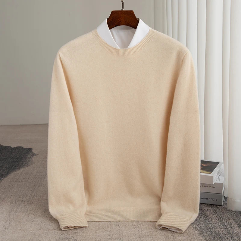 Pure Wool Men's Slim-Fit Round Neck O-Neck Cashmere Sweater