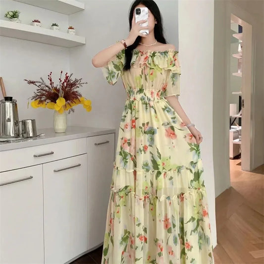 Women’s Floral Patchwork Ruffle Maxi Dress