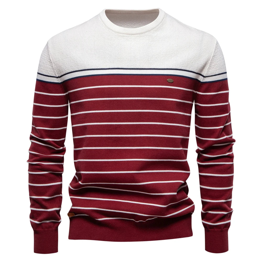 Striped Cotton O-Neck Pullover Sweater