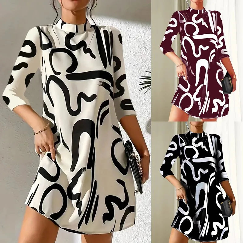 Long Sleeve Printed Mini Dress for Women