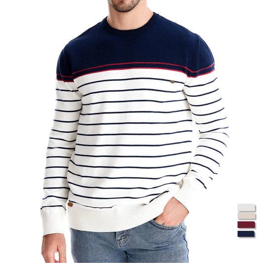 Striped Cotton O-Neck Pullover Sweater
