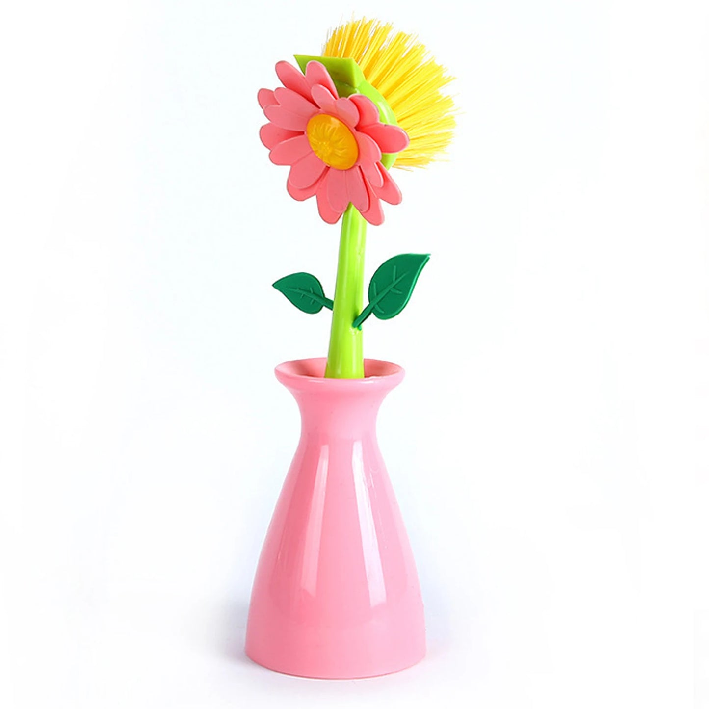 Flower Shape Kitchen Pot Cleaning Brush with Handle and Holder