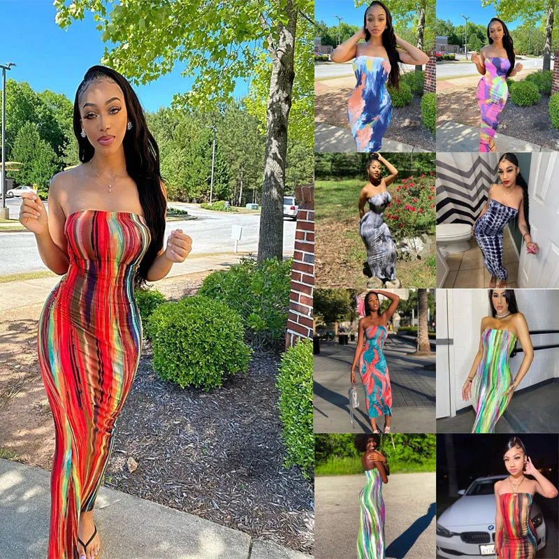 Sexy Slim Fit Printed Bandage Long Dress