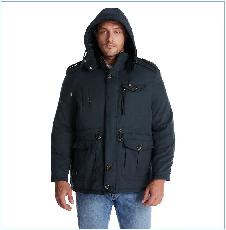 Thickened Multi-Pocket Mid-Length Casual Coat
