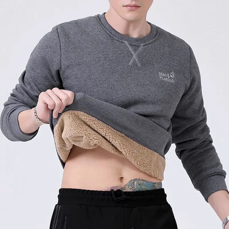 Winter Sweatshirt Men Long Sleeves Fleece Lined Warm Sweatshirt