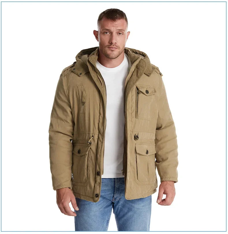 Thickened Multi-Pocket Mid-Length Casual Coat