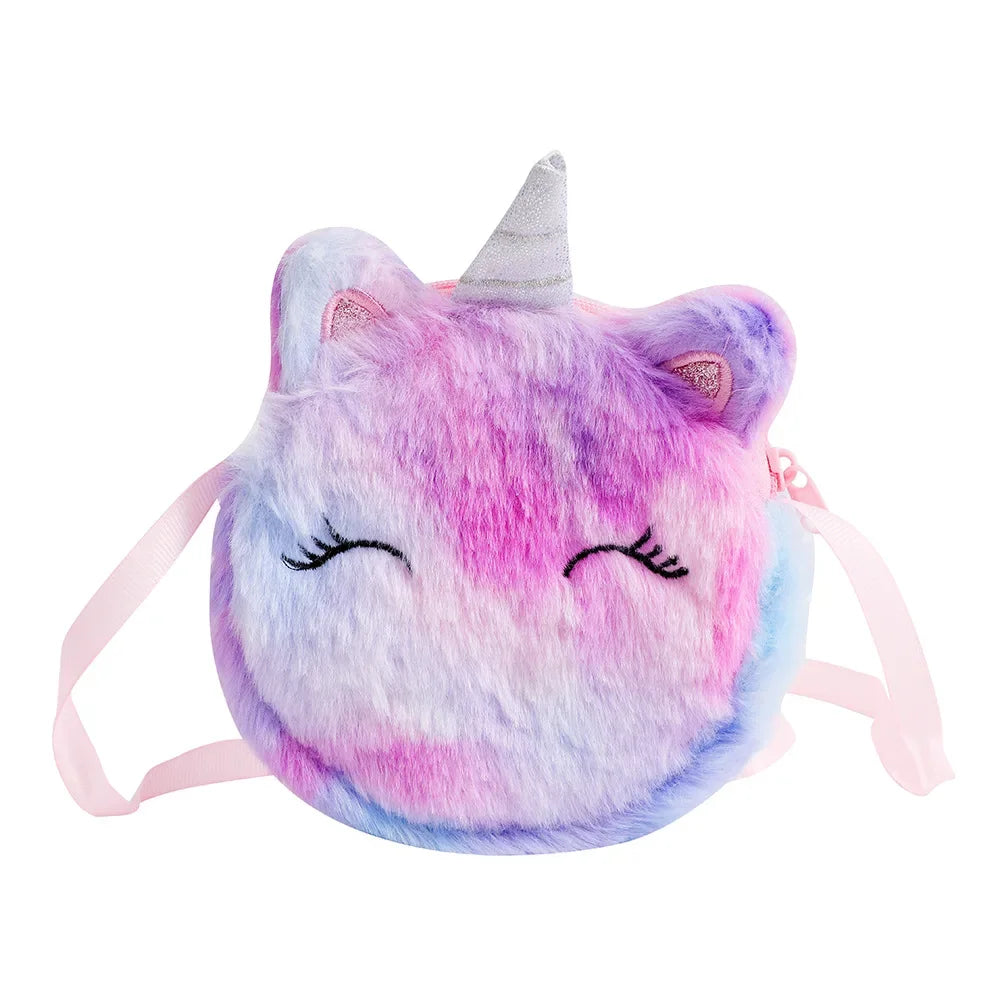 Cartoon Unicorn Plush Shoulder Bag for Toddler Girls
