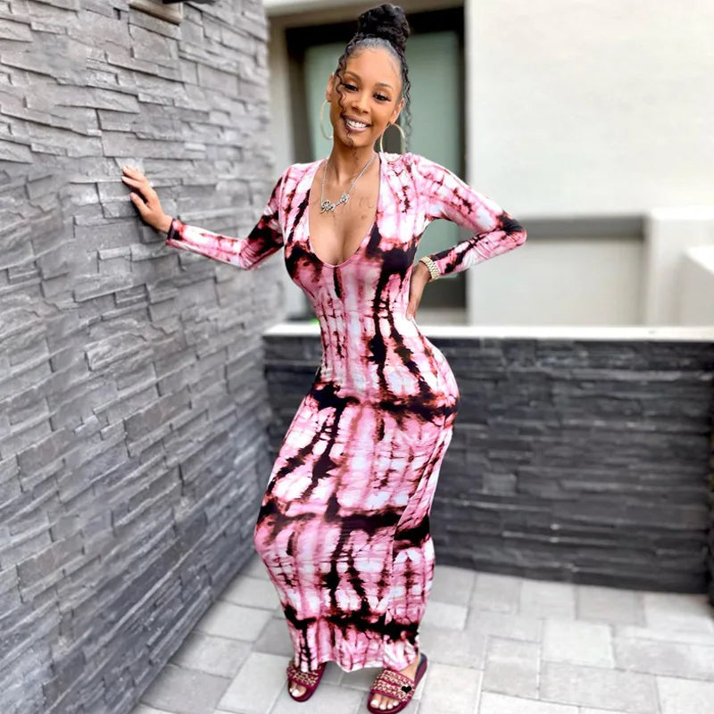 Sexy Slim Fit Printed Bandage Long Dress