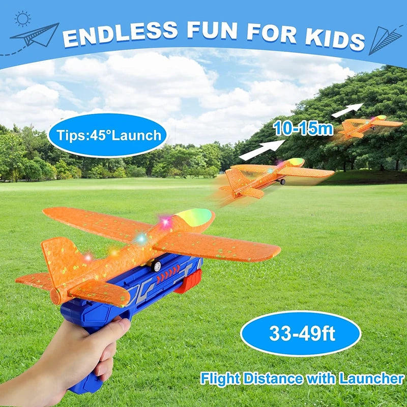Kids Airplane Launcher Toys – 13.2'' LED Foam Glider Catapult Plane