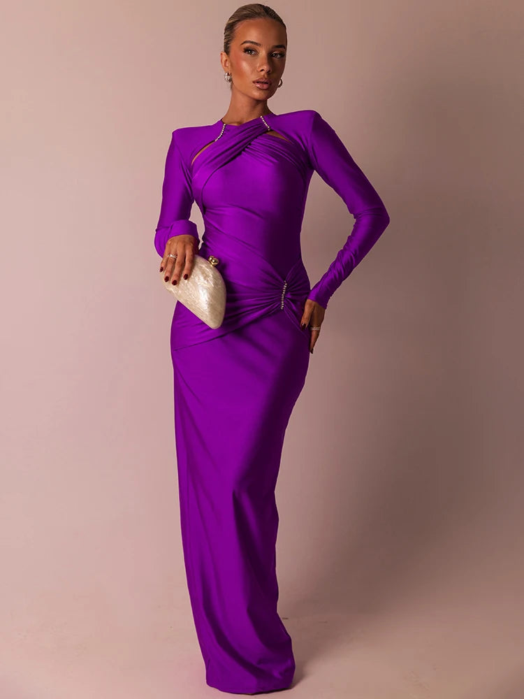Mozision Sexy Hollow Out Ruched Bodycon Maxi Dress