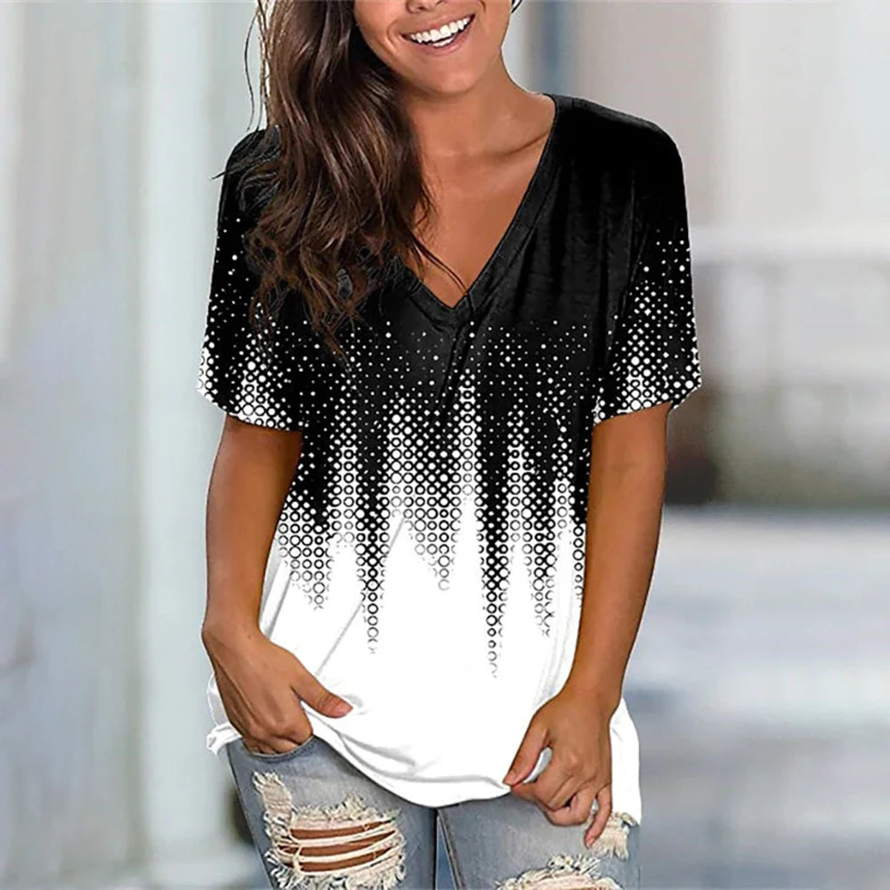 Women's Striped Gradient V-Neck Oversized T-Shirt