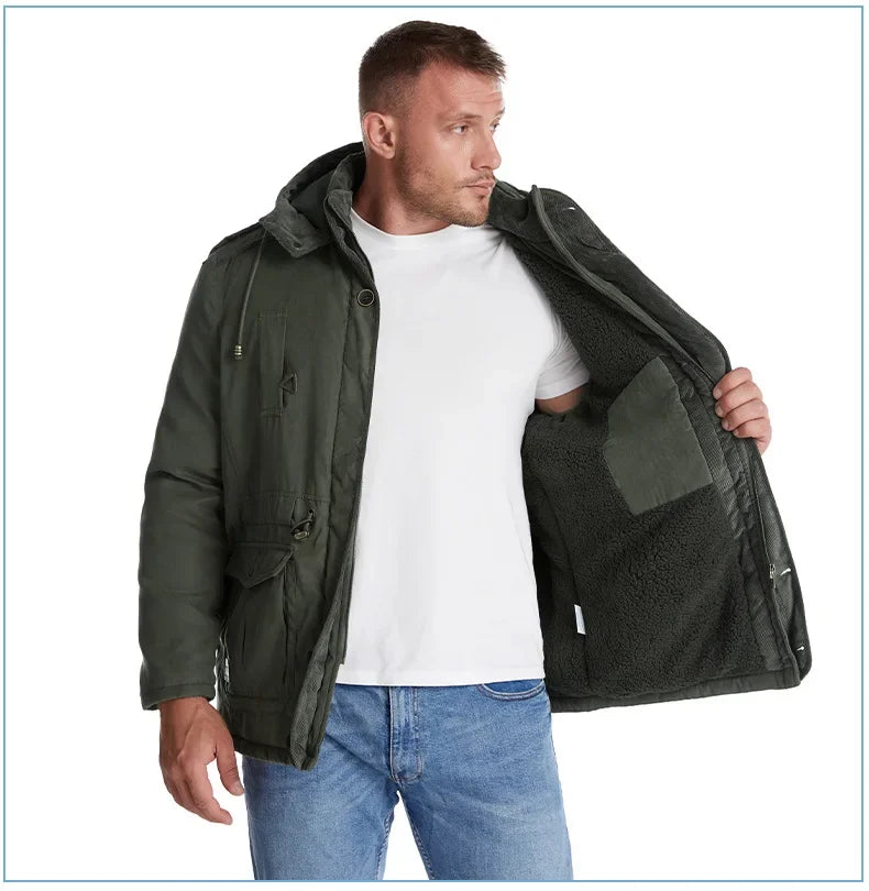 Thickened Multi-Pocket Mid-Length Casual Coat