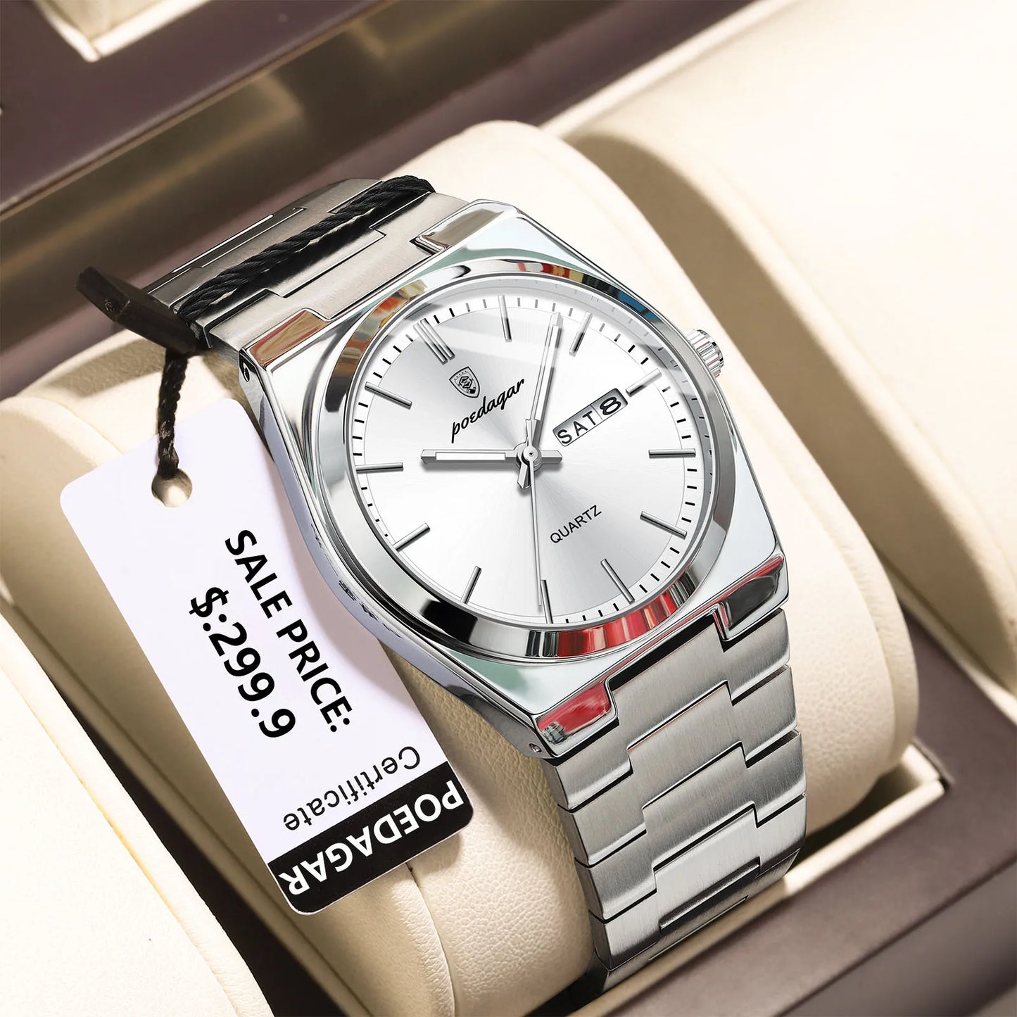 POEDAGAR Luxury Stainless Steel Waterproof Men’s Quartz Watch