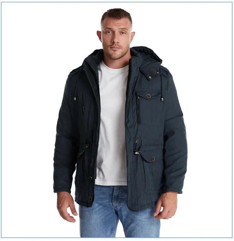 Thickened Multi-Pocket Mid-Length Casual Coat