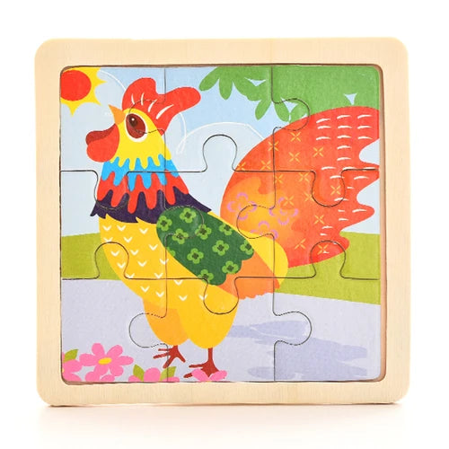 Baby Wooden Montessori Puzzle - 3D Cartoon Animal Puzzle