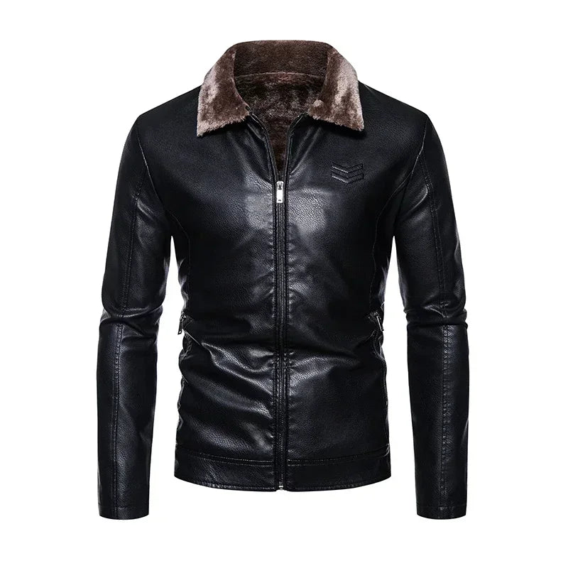 Winter Motorcycle Leather Jacket with Fur Collar