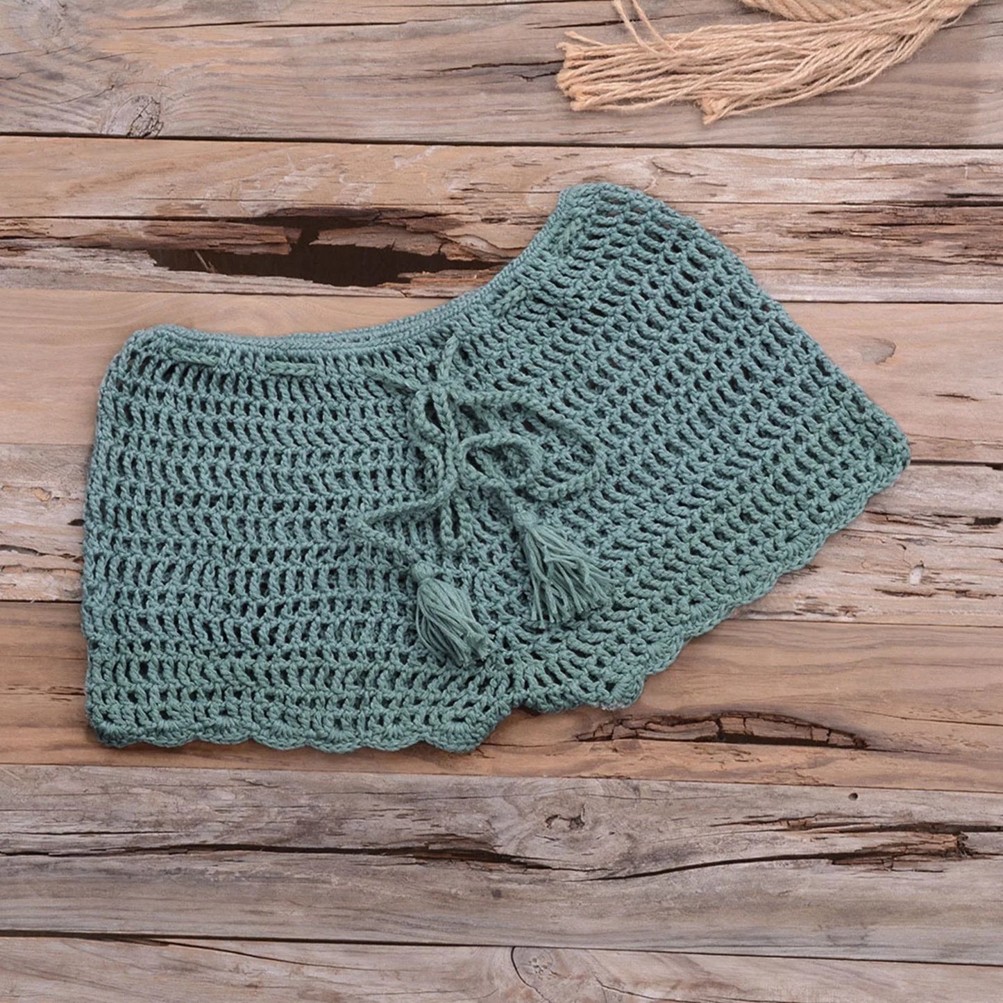 Women’s Crochet Knit Swim Shorts Hollow Out Beachwear with Drawstring