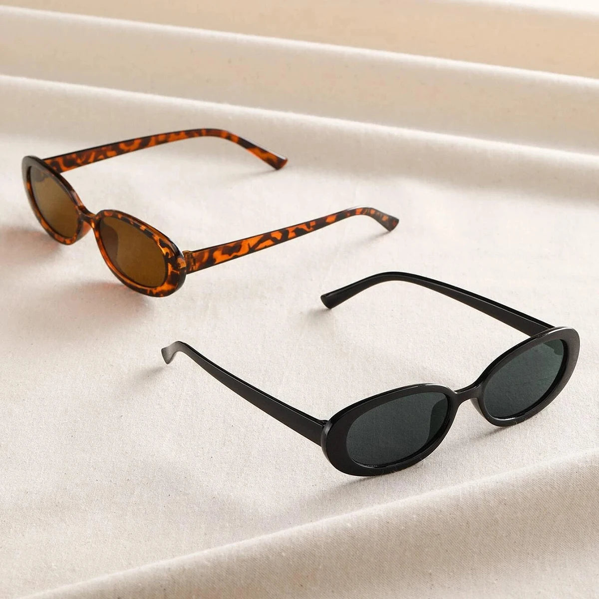 2PCS Vintage Oval Sunglasses for Women UV400 Designer Sun Shades