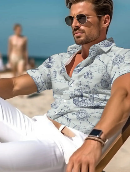 Gradient 3D Printed Men's Summer Beach Shirt