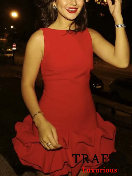 Elegant Red Backless Mini Dress – Vintage Chic for Parties