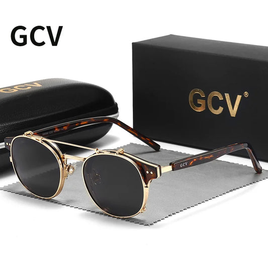 Gothic Steampunk Polarized Sunglasses with Double Layer Removable Lens