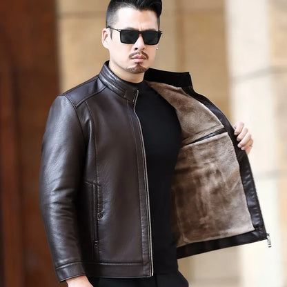 Natural Leather Jacket Men's Stand-up Collar