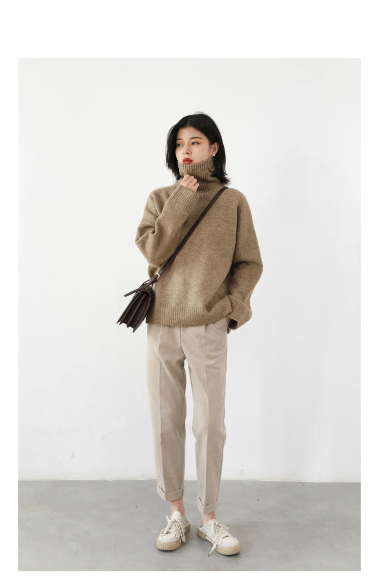 CHIC VEN Korean Women's Loose Turtleneck Sweater