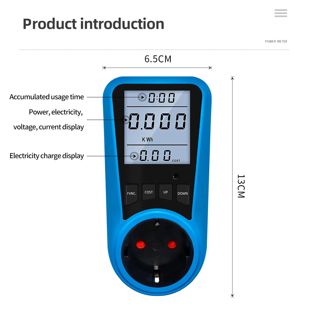 Multi-Plug Digital Power Meter – Voltage, Watt & Energy Tester (AC 230V)