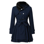 Women's Slim Double-Breasted Wool Trench Coat with Sherpa Lining