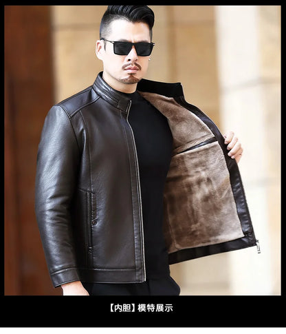 Natural Leather Jacket Men's Stand-up Collar
