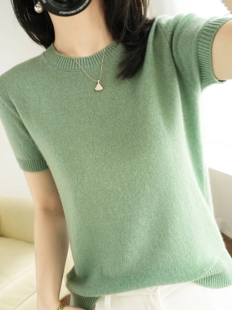 Women’s Short-Sleeved Knit O-Neck T-Shirt