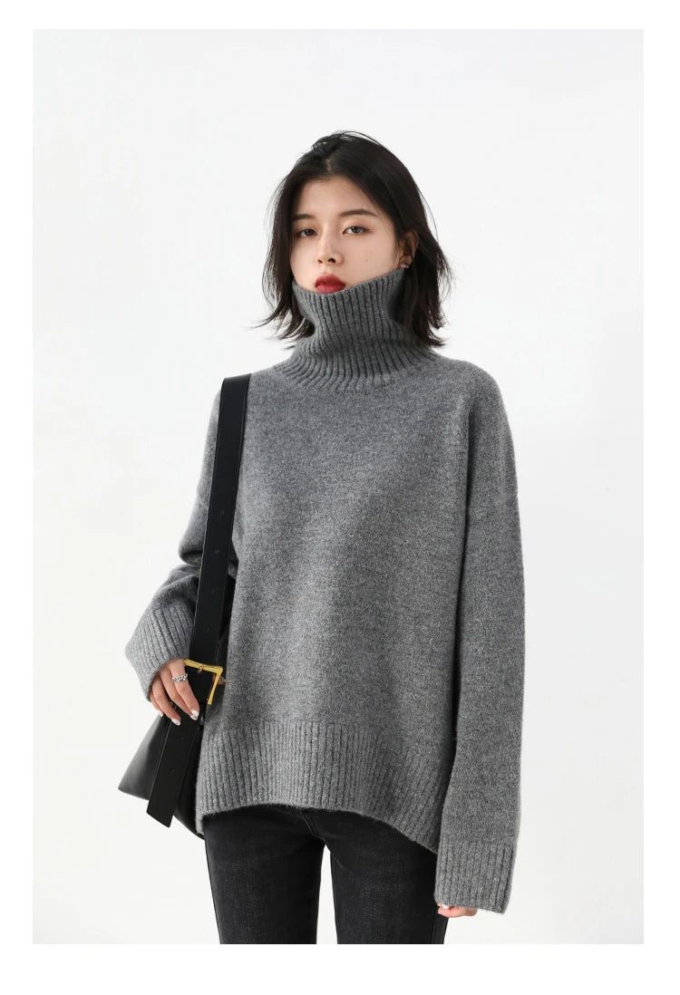 CHIC VEN Korean Women's Loose Turtleneck Sweater