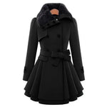 Women's Slim Double-Breasted Wool Trench Coat with Sherpa Lining