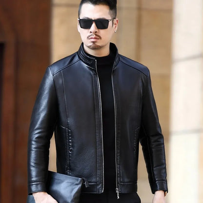 Natural Leather Jacket Men's Stand-up Collar