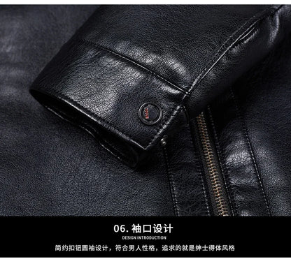Natural Leather Jacket Men's Stand-up Collar