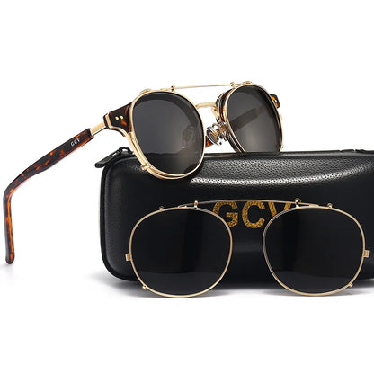 Gothic Steampunk Polarized Sunglasses with Double Layer Removable Lens