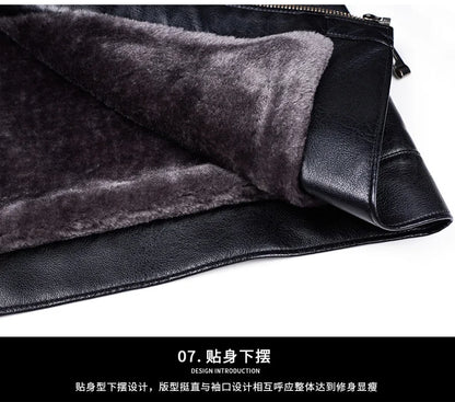 Natural Leather Jacket Men's Stand-up Collar