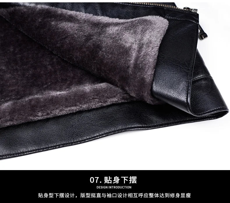 Natural Leather Jacket Men's Stand-up Collar