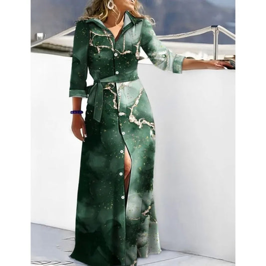 Lace-Up Turn Down Collar Maxi Dress