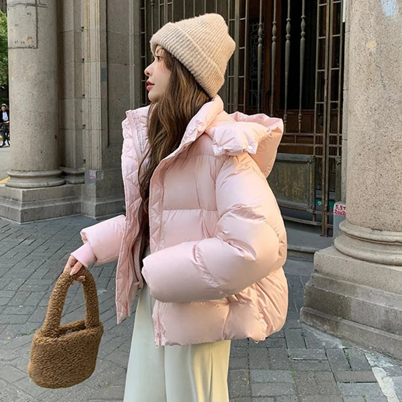 Women’s Hooded Puff-Feel Winter Jacket, Korean Fashion