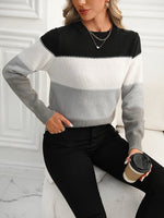 Women’s Knitted Contrast Color Pullover Sweater